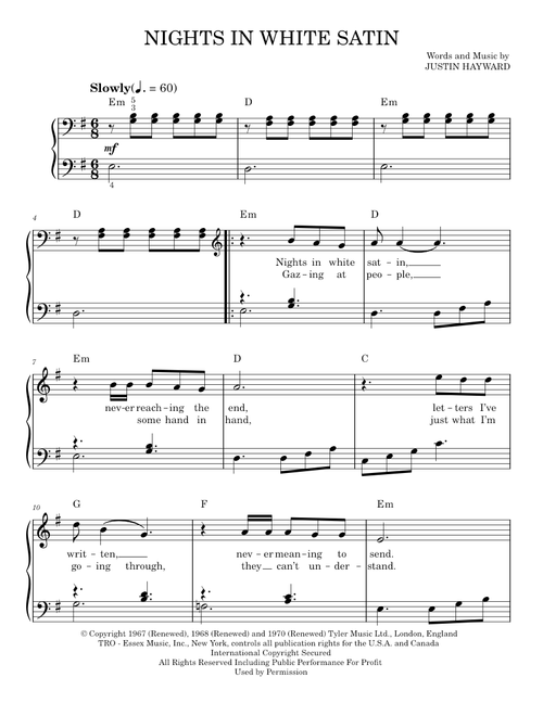Nights in white satin - The Moody Blues (Easy Piano)