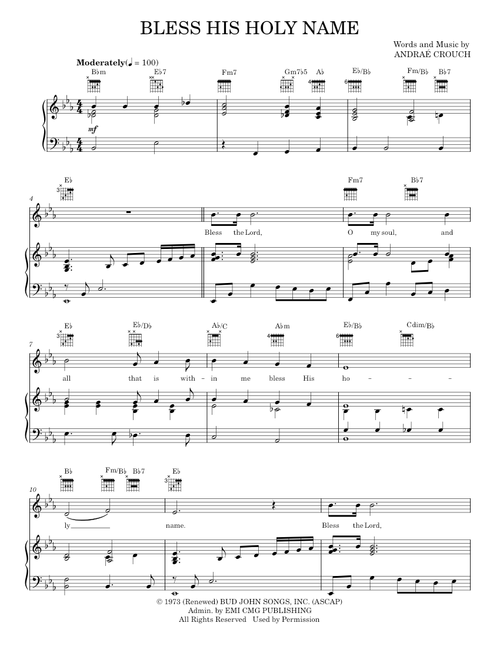 Bless His Holy Name - Andraé Crouch (Piano-Vocal-Guitar)