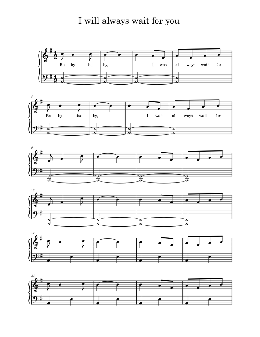 I Will Always Wait For You Sheet Music For Piano Piano Duo Easy i-will-always-wait-for-you-sheet-music-for-piano-piano-duo-easy