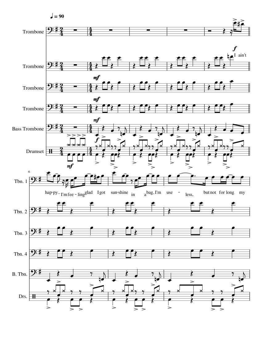 Clint eastwood Gorillaz Trombone Transposition Sheet music for
