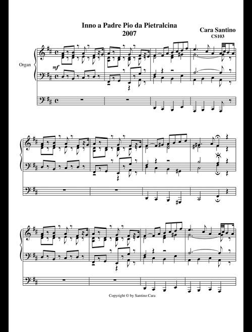 Hymn to Father Pio of Pietrelcina for organ - CS103 - Santino Cara (Organ)
