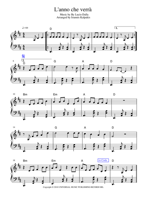 L'anno Che Verra (Arr. Ioannis Kalpakis www.pianistas.gr) - Emmanuel-En La Soledad (Piano Solo)