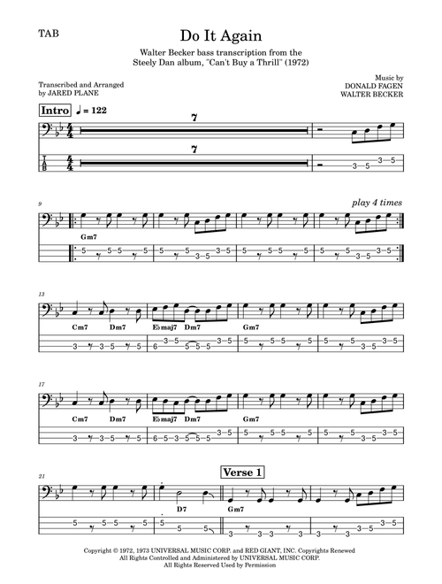 Do It Again (Arr. Jared Plane) - Steely Dan (Bass Tab)