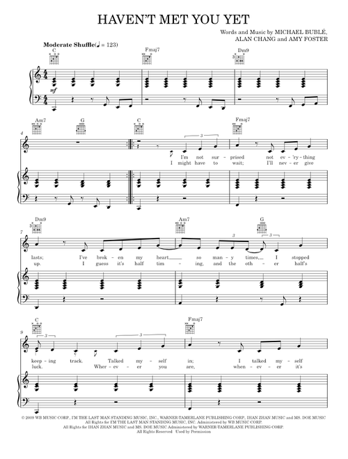 Haven't Met You Yet - Michael Buble (Piano Vocal)