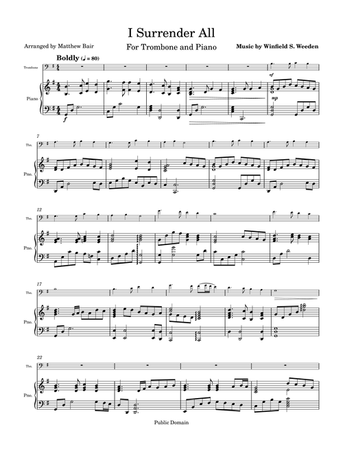 I Surrender All (Arr. Matthew Bair) - Winfield S. Weeden (Trombone and Piano)