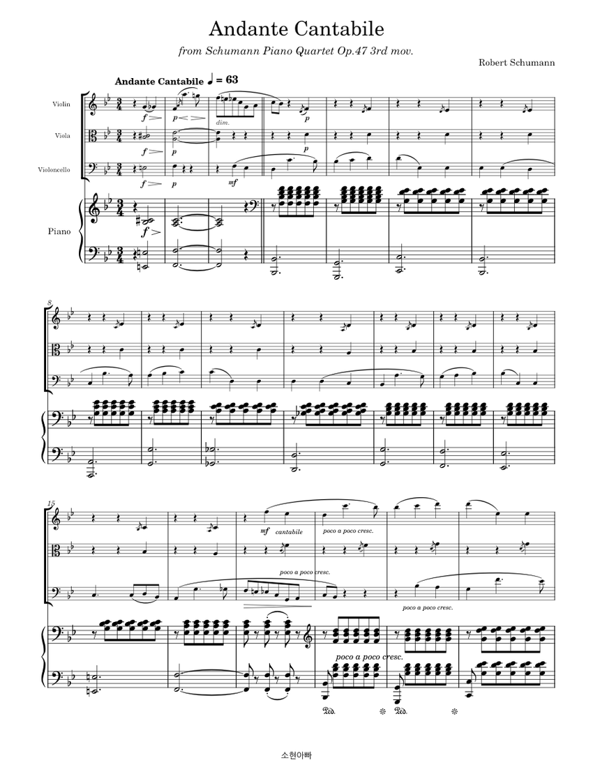 Piano Quartet, Op.47, 3rd mov – Robert Schumann Sheet Music
