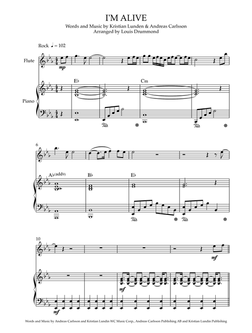 I'm Alive (Arr. Louis Drummond) - Celine Dion (Flute and Piano)