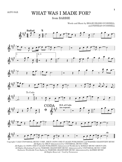 What Was I Made For? (from Barbie) - Billie Eilish (Alto Sax Solo)