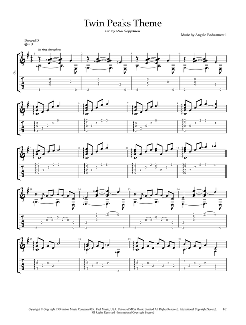 Twin Peaks Theme (Arr. Roni Seppänen) - David Lynch, Angelo Badalamenti (Guitar Tab)