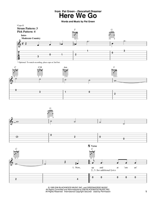 Here We Go - Pat Green (Easy Guitar with TAB)