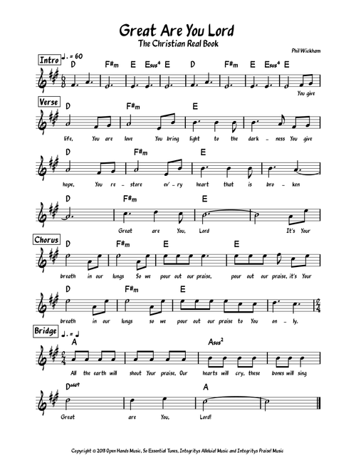 Great Are You Lord (Arr. Dan Wattis) - David Leonard, Jason Ingram, Leslie Jordan (Lead Sheet - Fake Book)