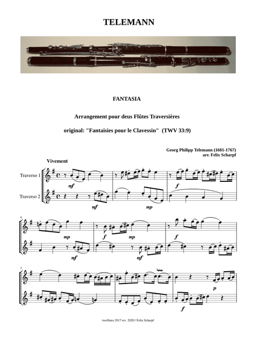 Telemann, Georg Philipp - Fantasia (TWV 33) arr. for two Flutes