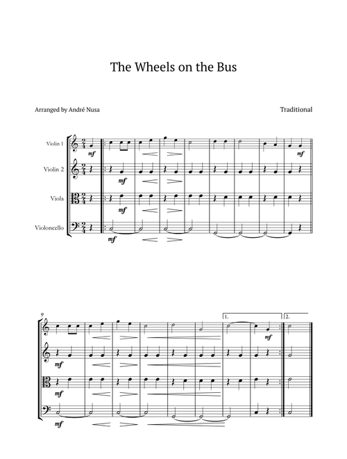 The Wheels on the Bus (Arr. André Nusa) - Traditional (String Quartet)
