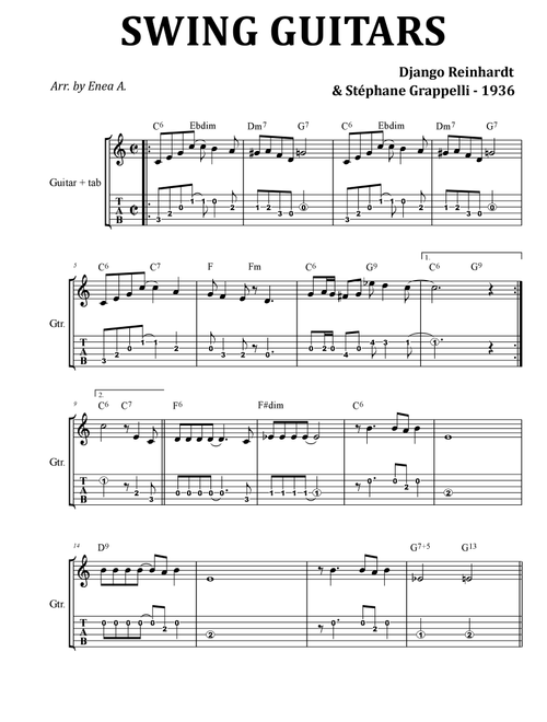 SWING  GUITARS (Arr. Enea A.) - Django Reinhardt (Guitar Tab)