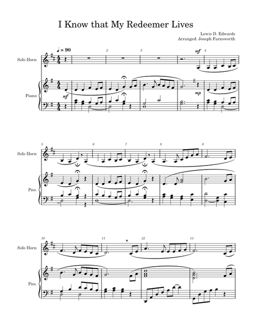 I Know That My Redeemer Lives – Lewis D. Edwards I know that my redeemer lives – LDS Hymns for piano and Solo horns