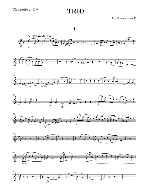 Trio avec piano en sol mineur, op.17 – Clara Schumann (B♭ clarinet part))