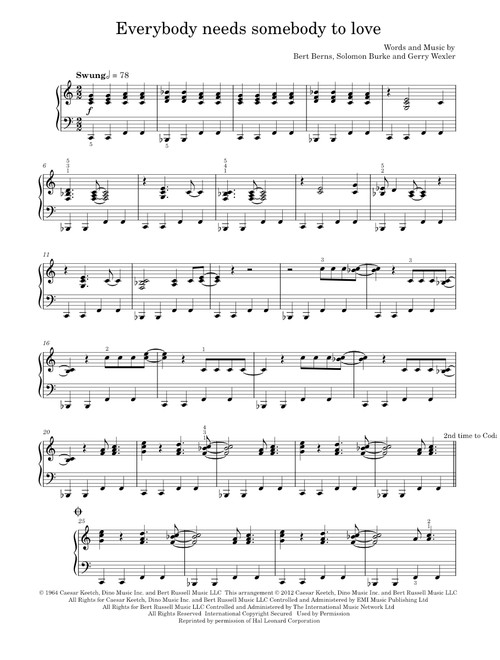 Everybody Needs Somebody To Love - arr Wedgwood (Solo)