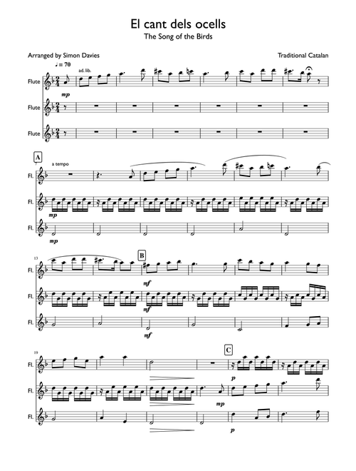 El cant dels ocells - Flute Trio (Arr. Simon Davies) - Traditional Catalan (Woodwind Ensemble)