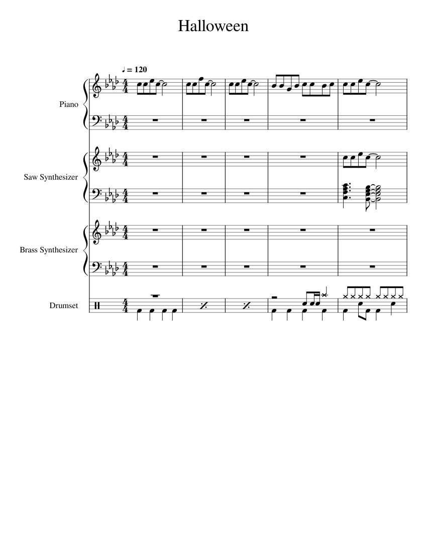 Halloween Sheet Music for Piano, Drum group, Synthesizer, Brass group ...