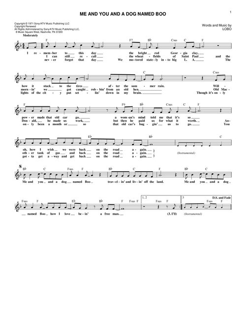 Me And You And A Dog Named Boo - Lobo (Lead Sheet - Fake Book)
