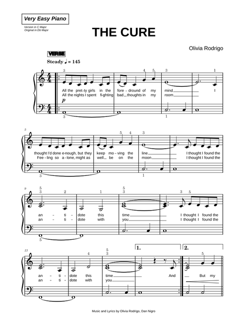 The cure - Olivia Rodrigo (Very Easy Piano)