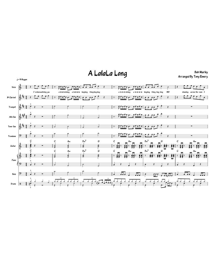 A LaLaLaLa Long Bob Marley Sheet music for Piano Trombone Vocals Clarinet in b flat more instruments Jazz Band Musescore