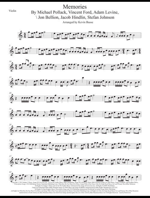 Memories (Arr. Kevin Busse) - Maroon 5 (Violin Solo)