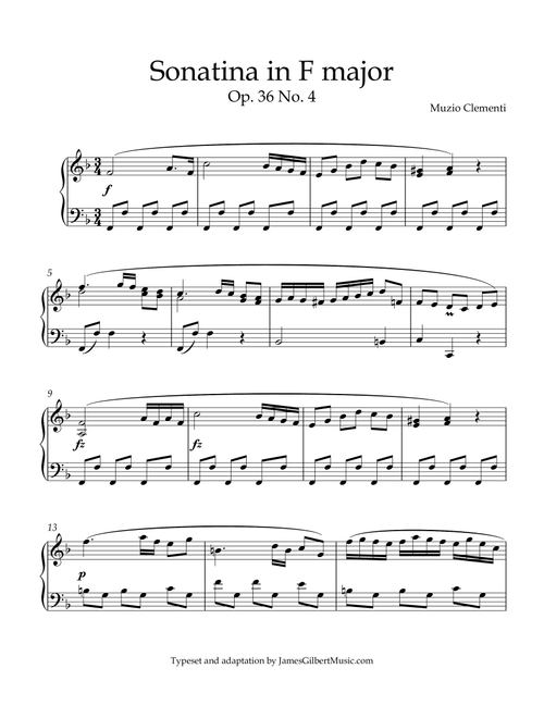 Sonatina Opus 36, Number 4 (Arr. James Gilbert Music) - Clementi (Piano Solo)