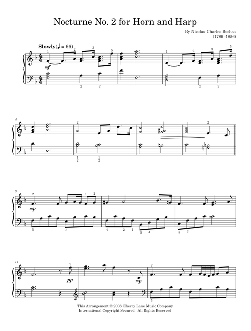 Nocture No. 2 for Horn and Harp - Nicolas-Charles Bochsa (Easy Piano)