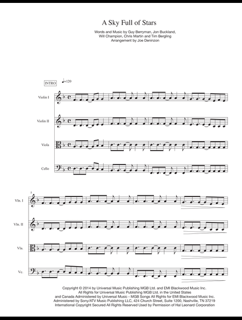 A Sky Full Of Stars (Arr. Joe Deninzon) - Coldplay (String Quartet)