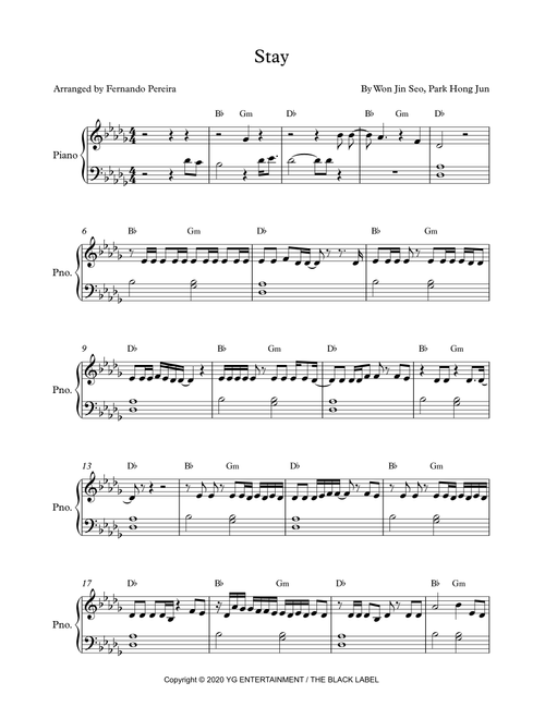 Stay (Arr. Fernando Pereira) - BLACKPINK (Easy Piano)
