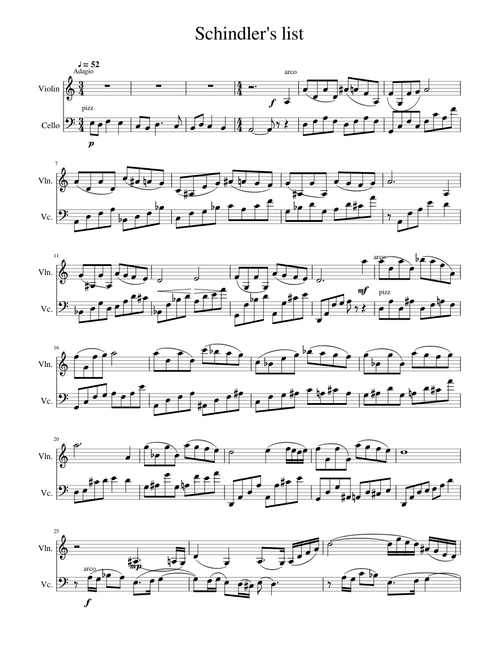Schindler's List - Cello/Violin Duet