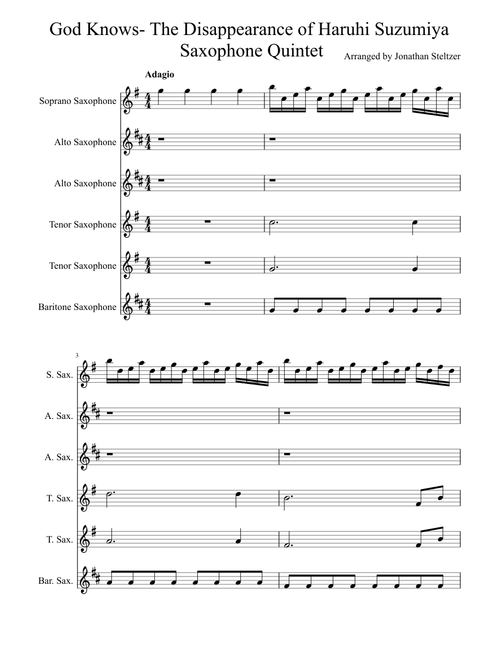 God Knows - The Melancholy of Haruhi Suzumiya Saxophone sextett