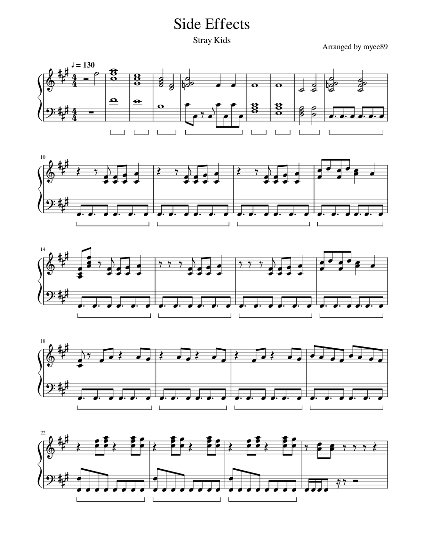 Stray Kids (스트레이 키즈) Side Effects Sheet music for Piano (Solo
