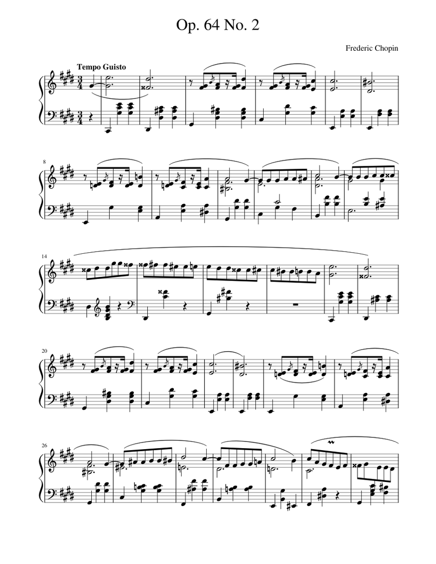 Waltz Op. 64 No. 2 C# Minor Sheet Music for Piano (Solo