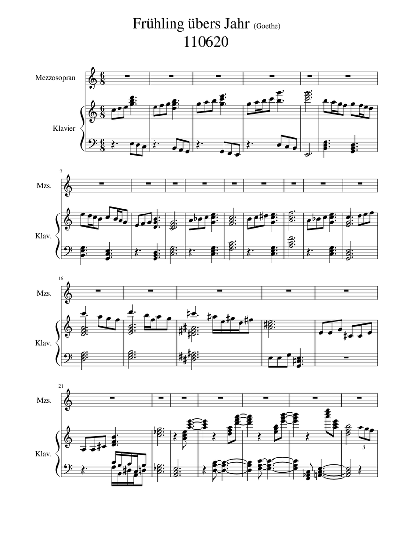 Frühling übers Jahr (Goethe) Sheet music for Piano, Mezzo soprano ...