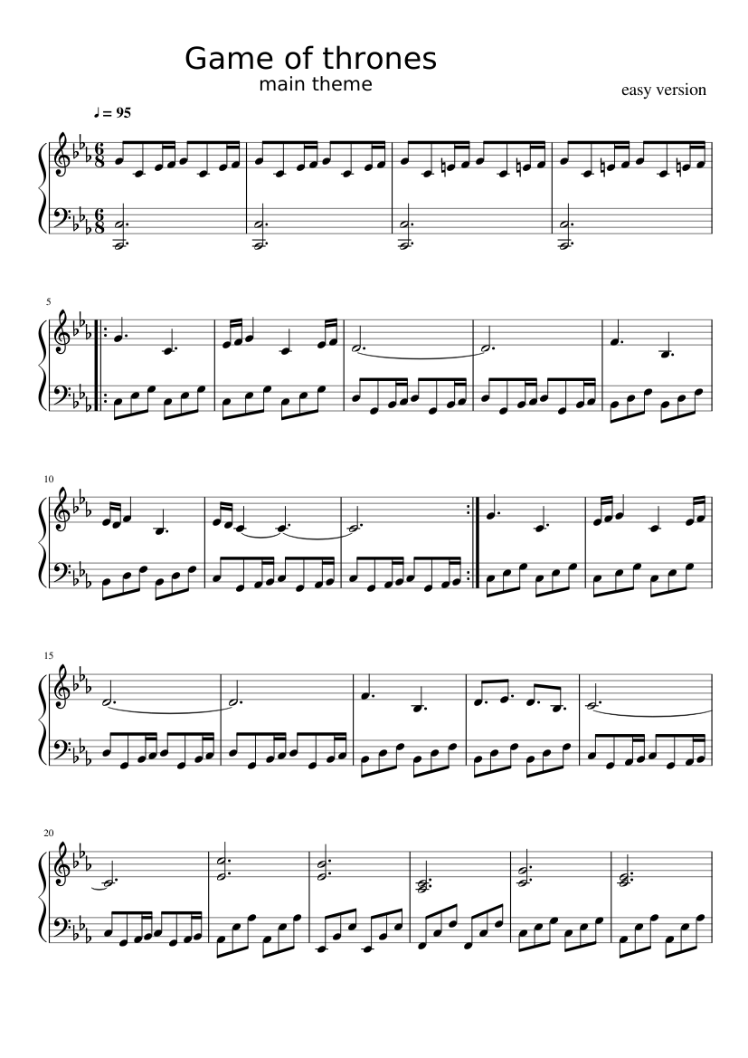 Apuesta salado Disfraz Game of thrones main theme easy version Sheet music for Piano (Solo) |  Musescore.com
