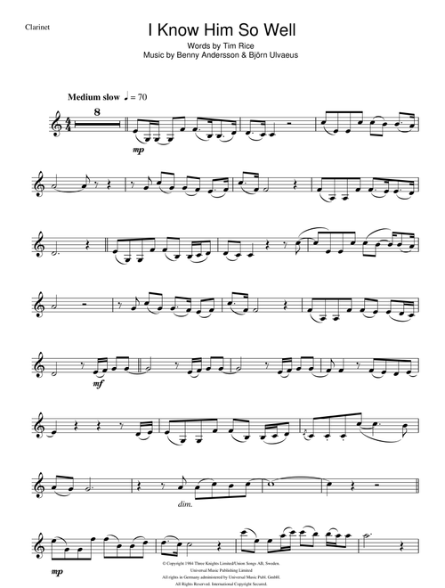 I Know Him So Well (from Chess) - Benny Andersson Tim Rice and Bjorn Ulvaeus, Tim Rice, Bjorn Ulvaeus (Clarinet Solo)