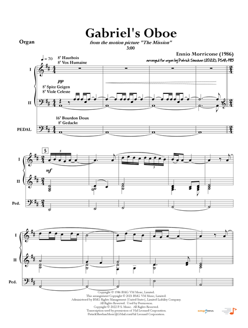 Gabriel's Oboe (Arr. Patrick Sheehan) - Ennio Morricone (Organ)