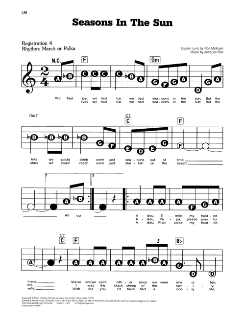 Seasons In The Sun (Le Moribond) - Terry Jacks (E-Z Play Today)