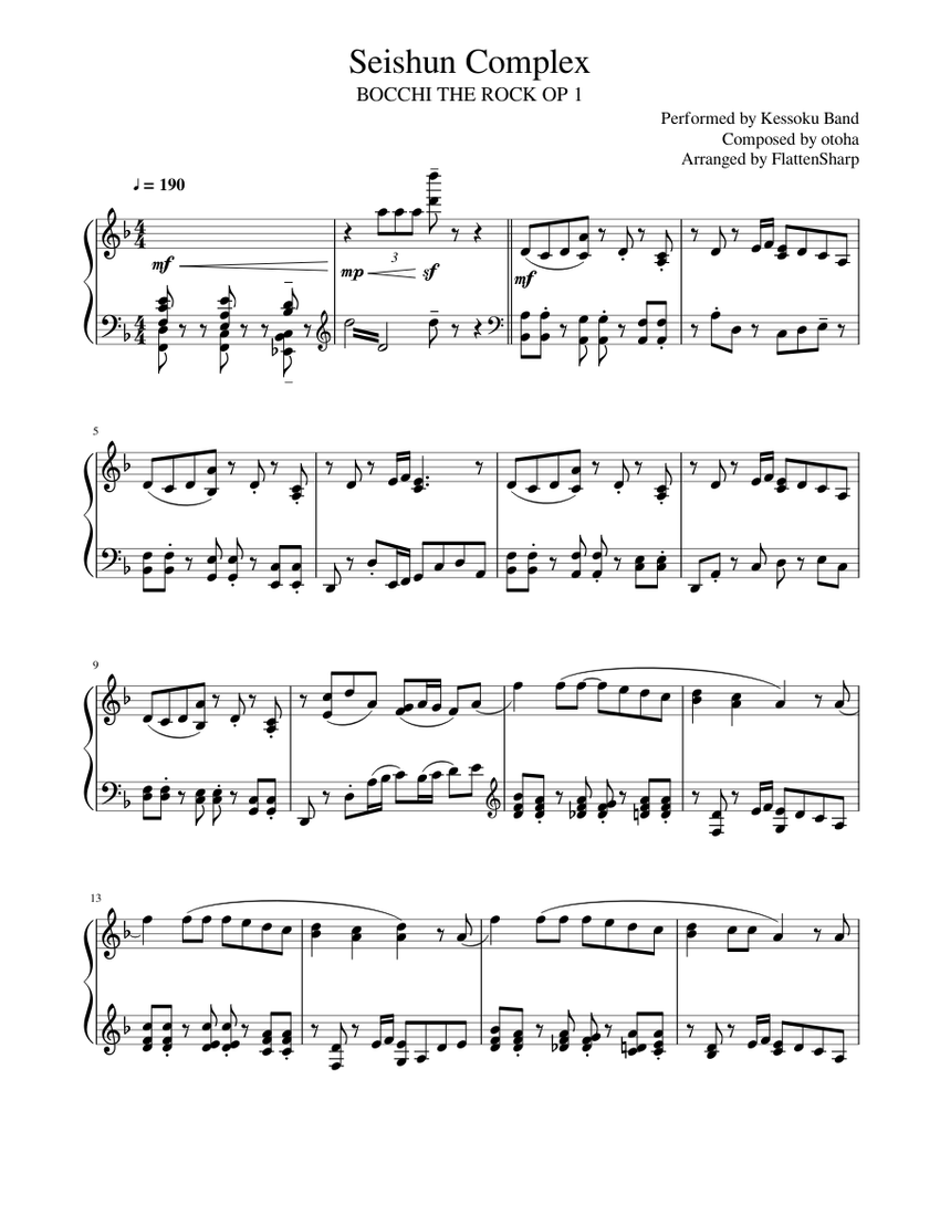 [TV SIZE] Seishun Complex Bocchi the Rock! OP 1 Sheet music for Piano