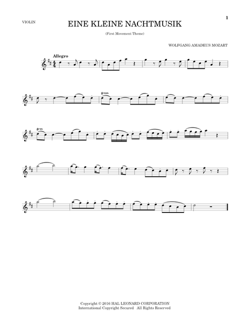 Eine Kleine Nachtmusik ("Serenade"), First Movement Excerpt - Wolfgang Amadeus Mozart (Violin Solo)