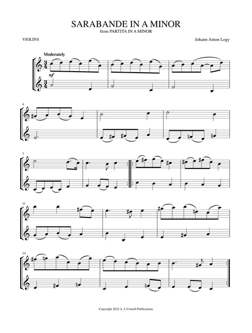 Sarabande in A Minor (from Partita in A Minor) (Arr. Mark Phillips) - Johann Anton Logy (Violin Duet)