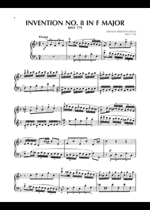 J.S. Bach - Invention No. 8 (BWV 779) Sheet Music for Piano (Solo