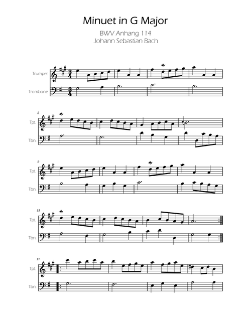 Minuet in G major BWV Anh. 114 - Bach - Trumpet and Trombone (Arr. Ygor Nunes) - Johann Sebastian Bach (Instrumental Duet)