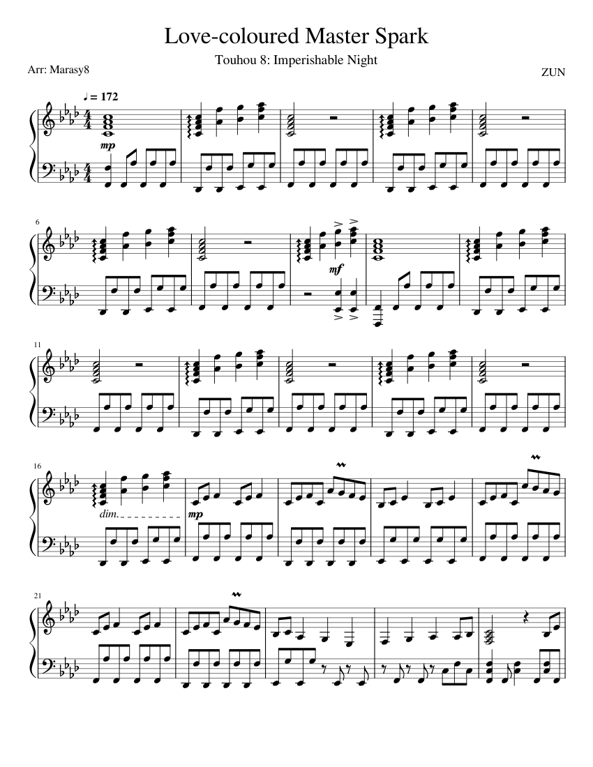 Love-coloured Master Spark (Piano) Sheet Music for Piano