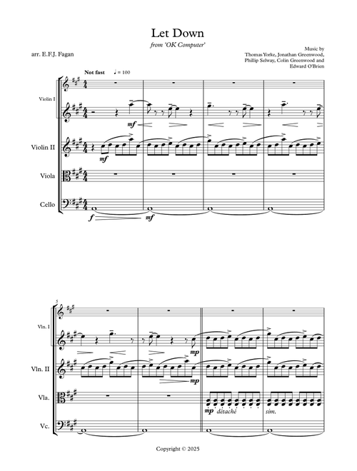 Let Down (Arr. Erin Fagan) - Radiohead (String Quartet)