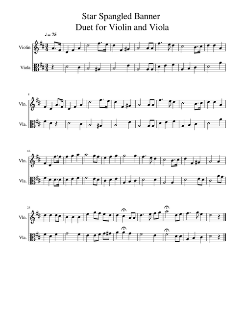 Star Spangled Banner Duet for Violin and Viola