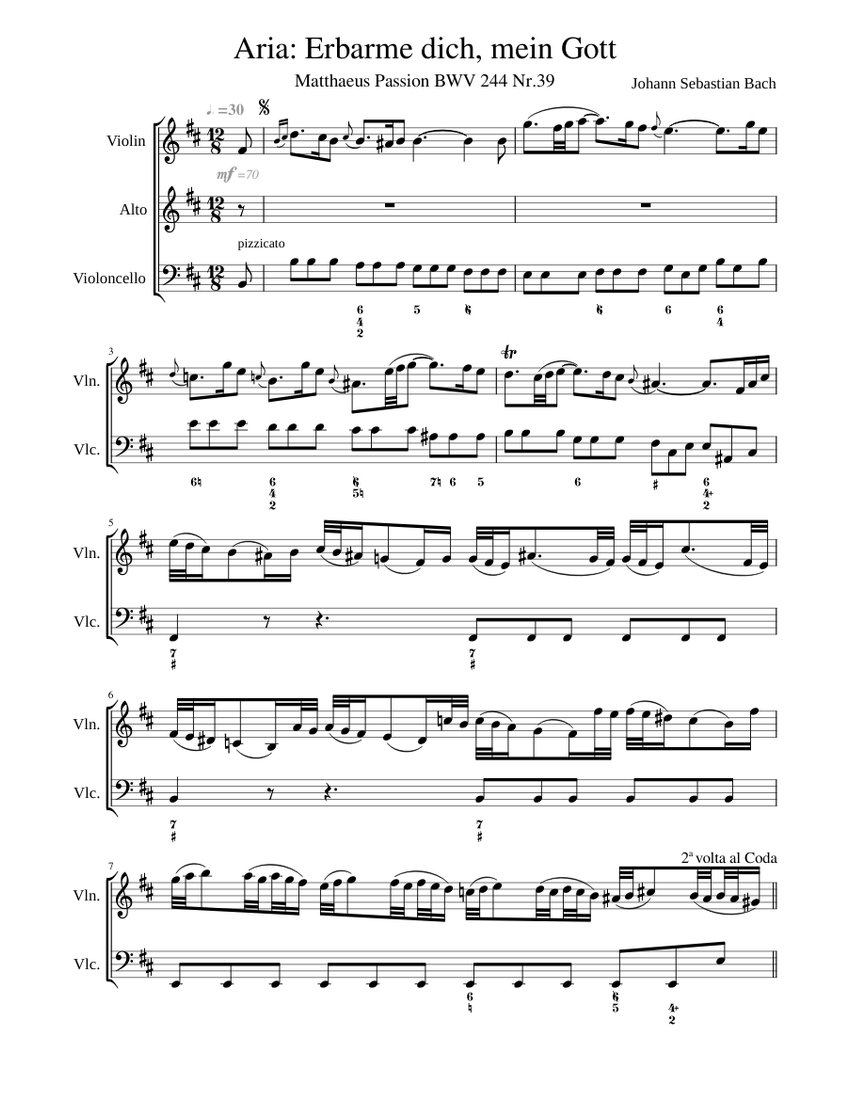 Erbarme dich, mein Gott aus der Matthäuspassion, BWV 244, Nr.39, J. S. Bach Sheet music for