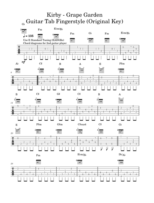 Kirby - Grape Garden - Guitar Tab Fingerstyle